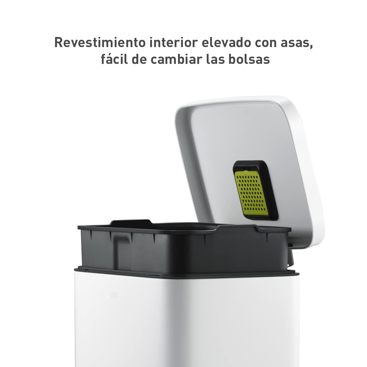 EKO Madison Cubo de Basura para Cocina 50 L con Pedal Blanco Mate | Cubo EKO Madison de 50 L en color blanco, con pedal, cierre suave, función stay-open y anillo estabilizador de bolsas.