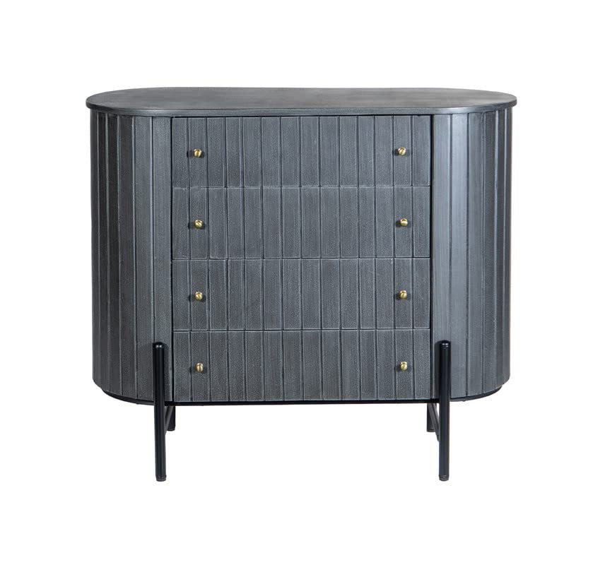 Image of Solid Wooden Oval Chest of Drawers| 4 Drawers Chest | Wooden Storage Cabinet | Mango Wood, Premium Grey Finish