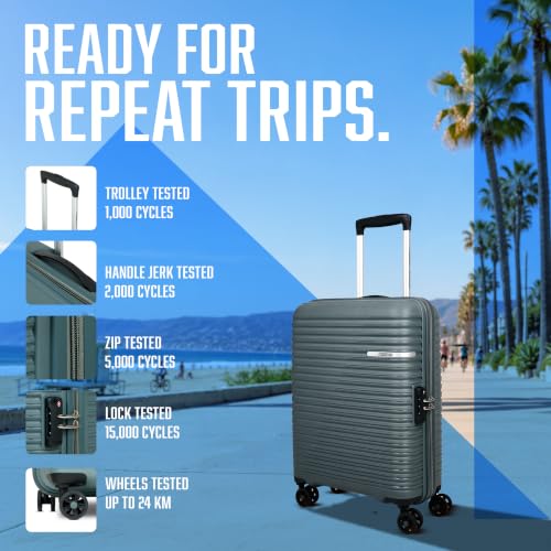 Image of American Tourister Liftoff+|Small Size Cabin Trolley Bag (55 cm) for Travel|360 8 Wheel Spinner Travel Luggage|Hard Case Polypropylene (PP) Suitcase|Mounted TSA Lock|Dark Olive