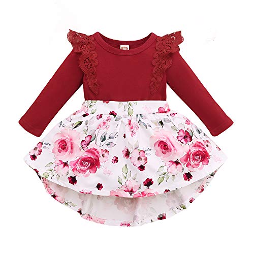 Image of Newborn Baby Girl Dress Infant Romper Outfits Ruffle Long Sleeve Dresses Baby Red Dress Fall Baby Girl Clothes 0-3 Months