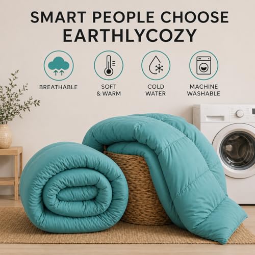 Image of Luxury Hotel Collection Cotton Comforter | All-Season Lightweight Quilt for Hot Sleepers | Plush, Breathable & Box-Stitched (King) Aqua Blue