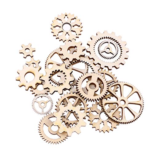 PRETYZOOM 40pcs Gear Shape Wood Cutouts Unfinished Gear Wheel Wooden Pieces Mini Hollow Wood Gear Shape Cutouts for DIY Painting Home Party Decorations