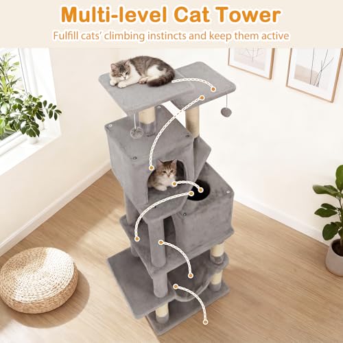 Torre para gatos interior 57 in con postes de sisal y hamaca miniatura 3