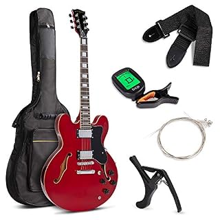 Best Choice Products Ensemble de guitare électrique semi-creuse Rouge - Les Beatles, Paul McCartney, John Lennon, RIngo Starr, George Harrison