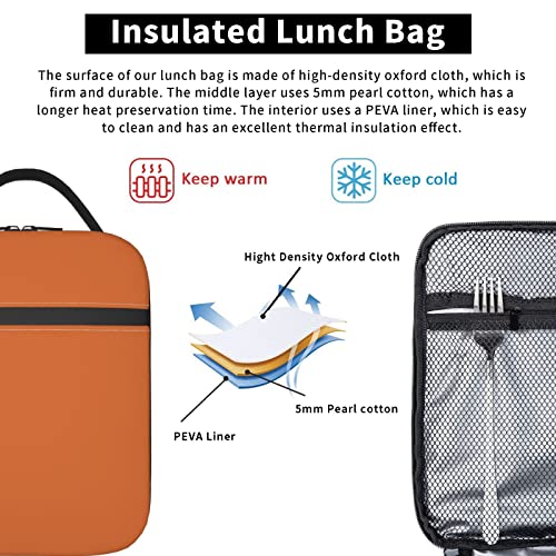 Biondbong Orange Lunch Box For Women Men Insulated Reusable Portable Tote Lunch Bag Cooler Thermal Bag Leakproof Lunchbox For Adults Office Work Picnic Travel #TOP4