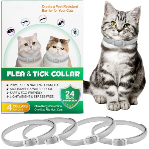Collare Antiparassitario per Gatti, Collare Antipulci Gatto - 24 Mesi di Protezione Effettiva (4 Pezzi) (Grigio, 4 Pezzi)