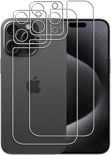 Protector de pantalla compatible con iPhone 15 Pro Max, 2 protectores de espalda + 2 protectores de lente de cámara, vidrio Ultra HD, antiarañazos,