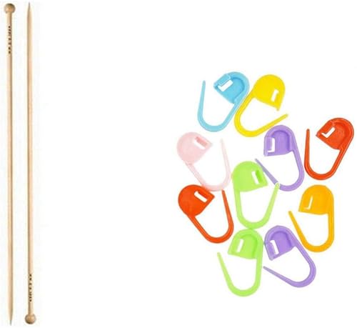 addi Agujas de tejer rectas de bambú natural de 10 pulgadas (9.8 in) tamaño US 10 (0.236 in) paquete con 10 marcadores de puntada Artsiga Crafts