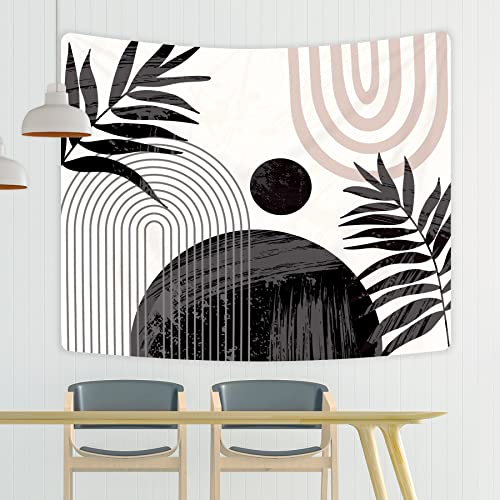 Komllex KOM-LMCHZ-67195 Abstract Black Boho Mid Century Tapestry 59Wx51H Modern Aesthetic Minimalist Wall Hanging Sun Leaves Pink Arch Neutral Contemporary Geometric Home Decor Art thumb #3