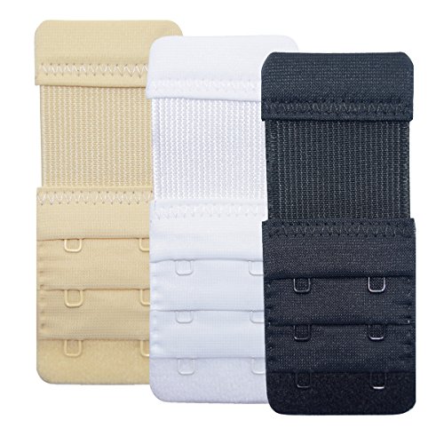 DoHope 3pcs Elastic Adjustable Bra Extender 2 Hook 3 Rows Narrow Bra Band Extension 3/4
