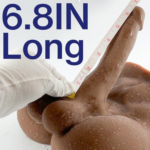 Image of Male Dildo Sex Doll Torso for Adult Women, Hands Free TPE Female Masturbator for Masturbation, Dark Brown Long Dildo Real Love Doll Torso for Men Gay Bottom Anal, Unisex Adult Toy, Flat Stable Base