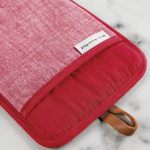 KitchenAid Chambray 4 Pack Pot Holder and Mini Oven Gloves Mitt Set Heat Resistent Non-Slip Silicone Grips 100% Cotton (RED) - Image 6