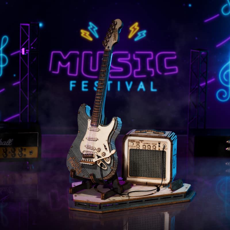 Rompecabezas 3D de madera para guitarra de adultos, kit de modelo de instrumento musical, rompecabezas 3D para adolescentes y niños, decoración de escritorio, pasatiempos de bricolaje, regalos 2
