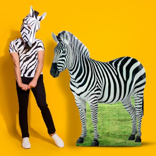 Image of Geelin 5 ft Zebra Cardboard Standup Cutout Life Size Jungle Safari Animal Theme Party Backdrop Photo Prop Stand Up for Zoo Safari Jungle Themed Birthday Party Decoration Supplies
