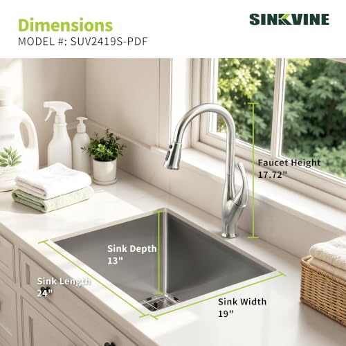 Image of 24-inch Undermount Laundry Sink with Faucet Combo, Stainless Steel