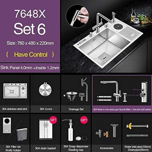 Handmade Brushed Sink 304 Stainless Steel 4mm Thickness High Pressure Cup Washer Bar Counter Kitchen Sink with Knife Holder (Color : Set 3) (Set 6)