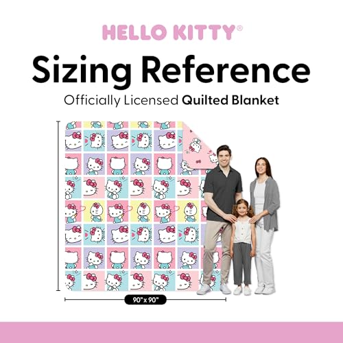 Image of Northwest Hello Kitty Sweet As Can Be Reversible Quilted Throw, Kawaii Cozy Fantasy Throw, Gift for Anime Fans or Game Room Decor, 90 x 90 Inches