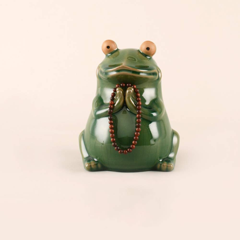Zen Feng Shui figurka żaby w pozycji medytacyjnej, modlące się bogactwo żaba Budda rzeźba na szczęście, ozdoba, bajkowy ogród, 15 x 13 x 18 cm, prezent