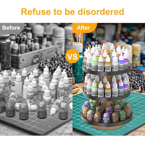 Image of Evemodel Rotatable Paint Organizer Pigment Bottle Spinning Rack Stand Desktop Holder Shelf (2 layers small and 1 layer big holes)