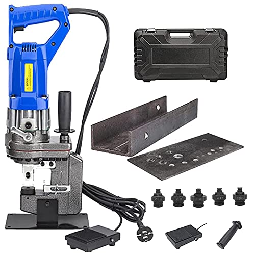 SSQUZA 1300W Punzonatrice Idraulica Punzonatrice Idraulica Elettrica Metallo Foro Scavatrice Punzonatrice per Ferro Rame Piastra in Alluminio Angolo Acciaio Canale Acciaio con 5 Matrici,Anglesteel