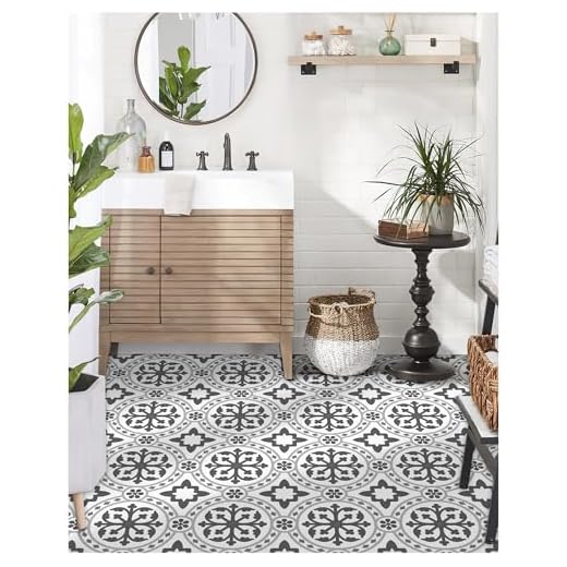 MORCART Peel and Stick Floor Tile - 20 PCS, 11.8" x 11.8" Vinyl Flooring - Waterproof Self-Adhesive Floor Tile for Bathroom, Kitchen, Living Room, Bedroom - White & Gray Retro Floral Look
