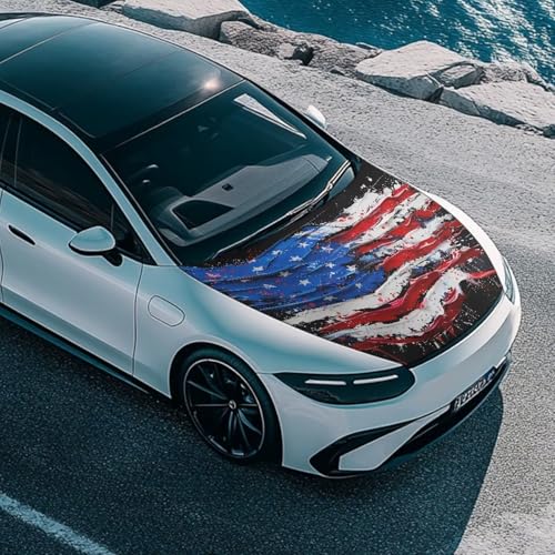 Image of Patriotic Car Hood Cover for Automobiles,Watercolor American Flag Car Bonnet Banner, Universal Fit, Elastic Polyester, Stretchable, Waterproof Automotive Hood Covers,Car Accessories