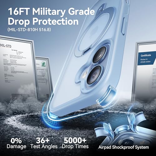 Image of CASEKOO Ultra-Magnetic Stand for iPhone 17 Case [Military Drop Protection] [Compatible with MagSafe] Shockproof Translucent Slim Matte for iPhone 17 Phone Case with Ring Holder 6.3 Inch, Light Blue