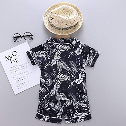 Toddler Girl Boy Silk Summer 𝐏ajamas Dinosaur Button Down T-Shirt Tops Shorts Satin 𝐏js Set Cute (Black, 3-4 Years)3