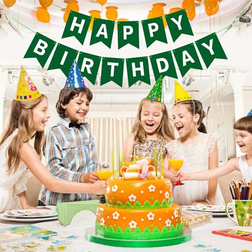 Image of Hooqict Happy Birthday Banner Dark Green Birthday Party Decorations Green Party Banner Garland Sign for Kids Adults Men Golf Birthday Decorations Supplies