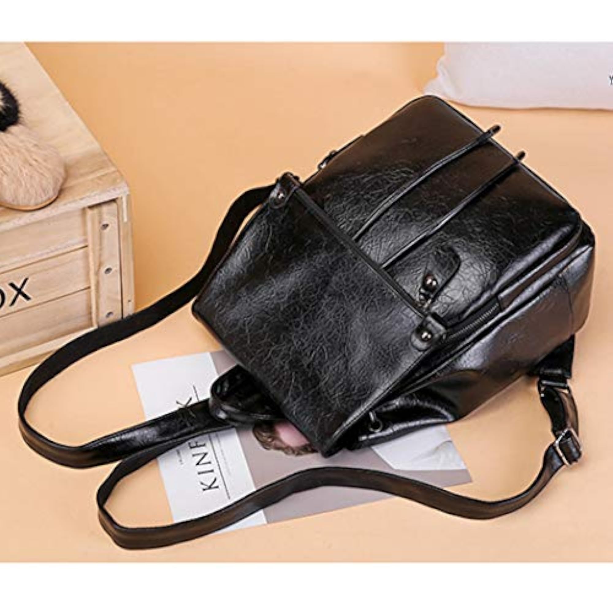 Women's Faux Leather Casual Lightweight Backpack, College Daypack