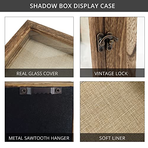 Image of GraduationMall 8x8 Shadow Box Frame Solid Wood Glass Door Display Case with Linen Back and 6 Stick Pins,1.5 inches Interior Depth,Ideal for Memorabilia Pictures Flowers Medals Tickets