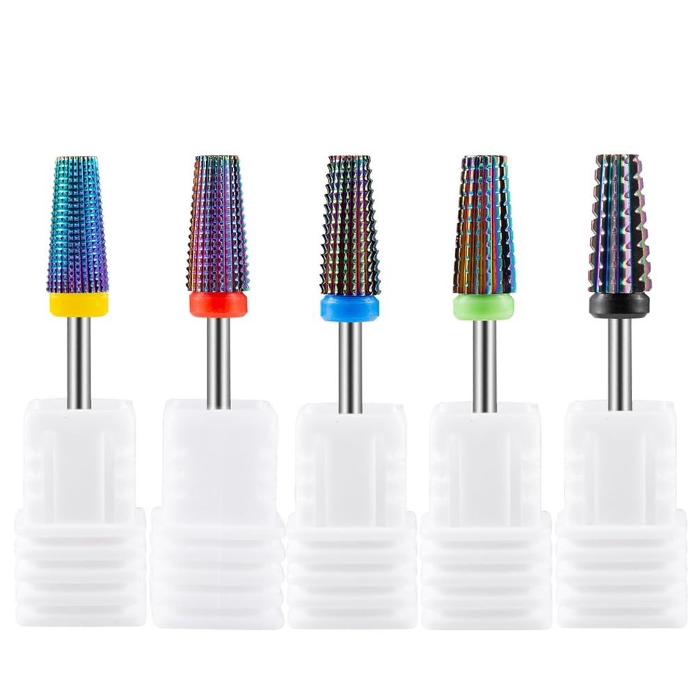 5Pcs Nail Drill Bits Set for Acrylic Nails, Multifunctional Tungsten Steel 5 in 1 Nail Polishing Grinding Head Manicure Tool