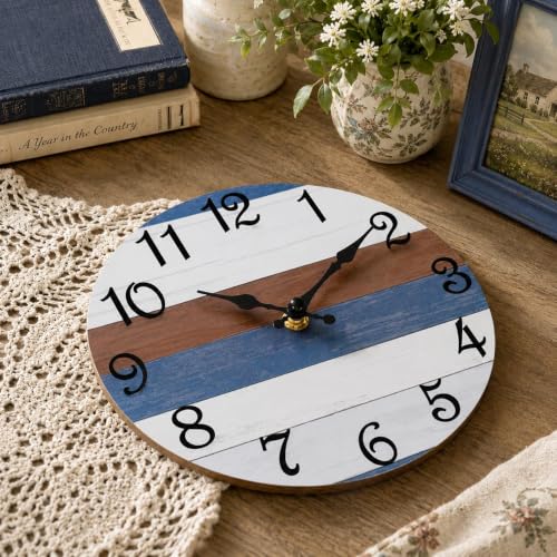 Image of CHYLIN Red Blue Wall Clocks Battery Operated 8 Inch | Easy To Read Vintage Clock Decorative for Kitchen Bedroom Office Bathroom