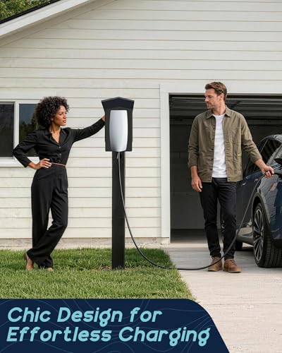 Image of Outdoor EV Charger Pedestal for Tesla & J1772 Charger with Roof | Heavy-Duty Rugged Stand, Anti-wobble Stable Base, Anti-Rust Finish, Handy Organizer Keeps Cable Tidy, Rain & Leaf Protection