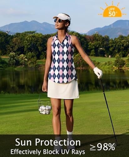 Image of PINSPARK Womens Golf Shirt UPF 50+ Sleeveless Collared Shirts Quick Dry Tennis Polo V-Neck Racerback Athletic Workout Tank