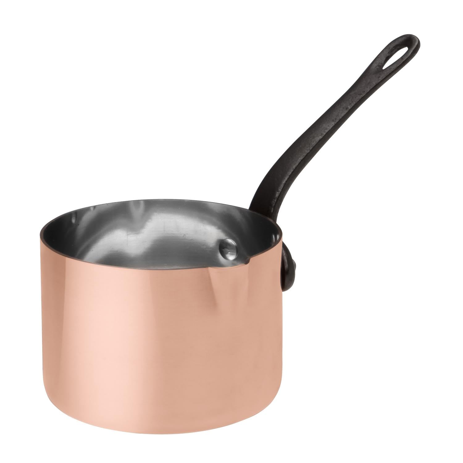 BAUMALU - Saucière, Petite Casserole - en Cuivre Massif, Intérieur Étamé - Spécial Gaz - Manche Fixe en Fonte - Bec Verseur - Design Traditionnel Français Made in Alsace - Ø11cm - Cuivre