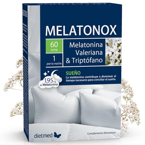 Melatonina con Triptófano y Valeriana - Conciliación del Sueño y Descanso Reparador - Melatonina 1,9mg Efecto Rápido - 60 Comprimidos - Melatonox Dietmed