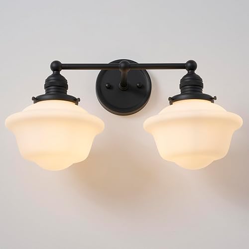 Miniatura 12 de Apliques de Pared Dorados de 2 Luces, Aplique de Pared Vintage para Baño con Vidrio Esmerilado de Doble Brazo de Latón, Luz de Tocador para Baño,