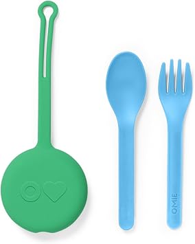 OmieBox Kids Utensils Set with Case - 2 Piece Plastic, Reusable Fork and Spoon with Pod for Kids, Travel, Lunch Boxes - Mint Green