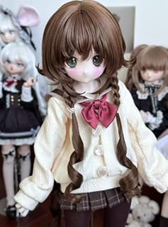 Meeler 1/3 ドール用ベアウィッグ かつら ドール用 手改造ヘア カーリーウィッグヘアネット BJD MSD DDH SD 人形かつらヘア DIY ユニセックス 高温シルククカールしたローポニーテール (茶色)