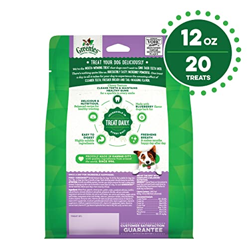 Greenies Petite Natural Dog Dental Care Chews Oral Health Dog Treats Blueberry Flavor, 12 Oz. Pack (20 Treats) #TOP1