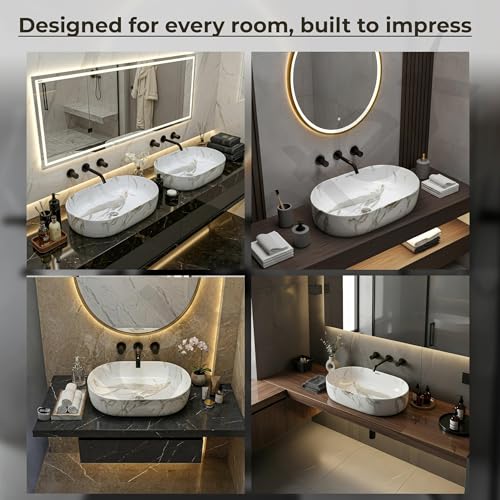 Image of Plantex Oval Ceramic Wash Basin /Tabletop Basin for Bathroom /Washbasin Sink for Home /Office (Glossy White - 21 x 14 x 6 Inch)