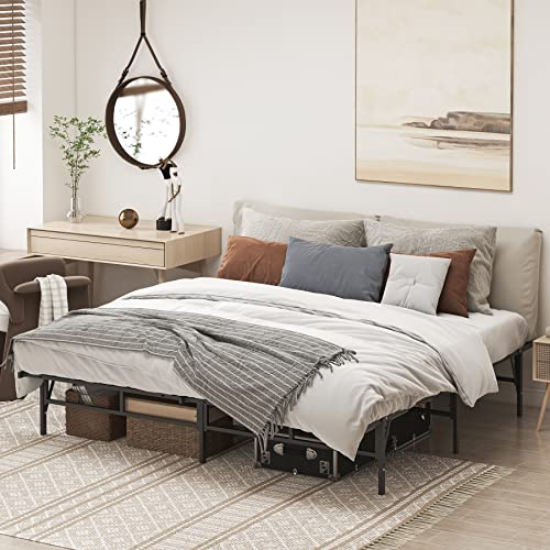 Saudism Metal Platform Bed Frame King Size, 14 Inch Black Bed Frame, Mattress Foundation, No Box Spring Needed, Easy Assembly And Storage, Foldable, Steel Slat Support, King #TOP7