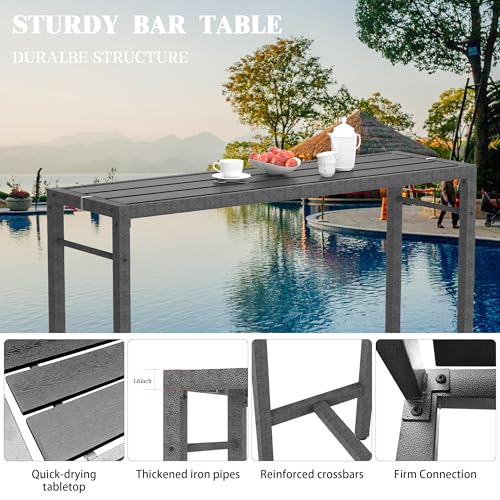 Sunnibety SB-PATIOBARSET-3PCS Outdoor Patio Bar Set, 55 Inch Rectangular Pub Height High Top Bar Table thumb #2