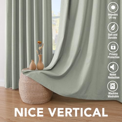 Image of H.VERSAILTEX Primitive Linen Curtains 100% Blackout Curtain Drapes Burlap Fabric Curtains with White Thermal Insulated Liner, Grommet Top Drapes Living Room /Bedroom (2 Panels, 42 x 84 Inch, Sage)