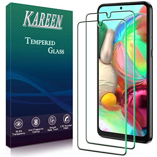 KAREEN [2 Pack Screen Protector for Samsung Galaxy A71 A71 5G A71 5G UW Tempered Glass Support Fingerprint Reader Anti Scratch Bubble Free 9H Hardness