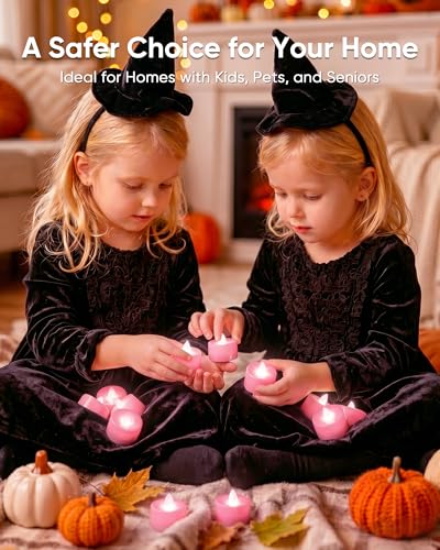 Image of Homemory Pink Tea Lights Candles Battery Operated, Flickering Flameless LED Votive Candles, Pure White Tealights for Bridal Shower, Girl Baby Shower, Valentine's Day, Romantic Decor, 50-Pack