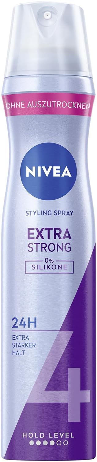 NIVEA Extra Strong Styling Spray, stärkendes Haarspray mit Panthenol & Vitamin B3, zuverlässiger Haarlack für Stylings mit 24h Halt (Haltestufe 4), veganes Pflegespray (250 ml)