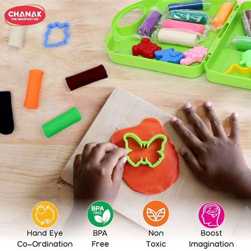 Image of Chanak Moldy Magic Creative Art & Craft Playdough with Foldable Suitcase, Air Dry Clay for Toddlers & Kids Age 3+, Includes 10 Colorful Dough 25gm Each & 13 Sculpting Tools, Non Toxic & Non Sticky