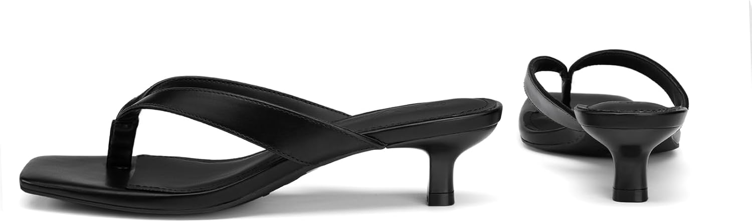 Athlefit Women's Kitten Heels Flip Flops Square Toe Low Heels Slip On Comfortable Summer Thong Heeled Sandals - Image 7